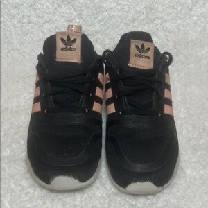 Adidas Kids Black and Pink Striped Sneakers